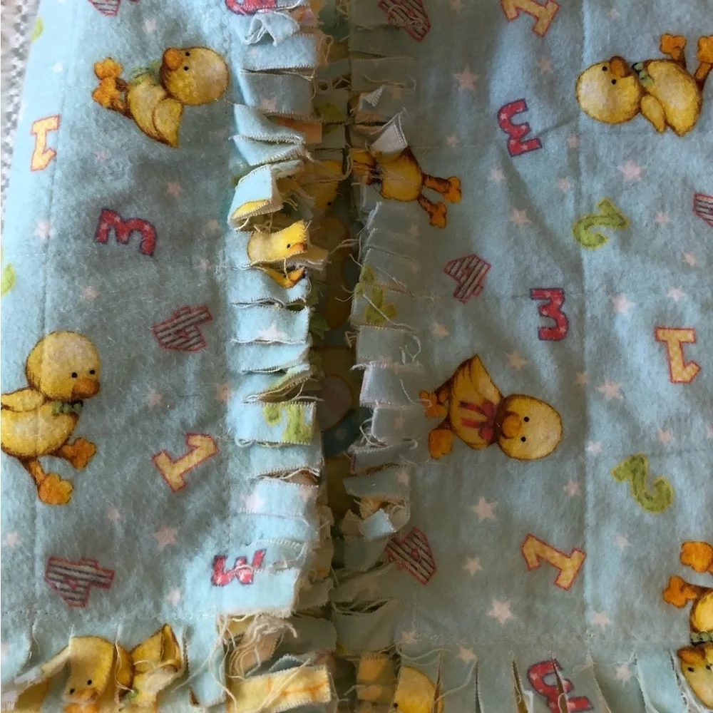 Vintage Chicks and Numbers, Reversible Stars,ducks,Blue Flannel 33 X 33 Baby - Picture 6 of 7